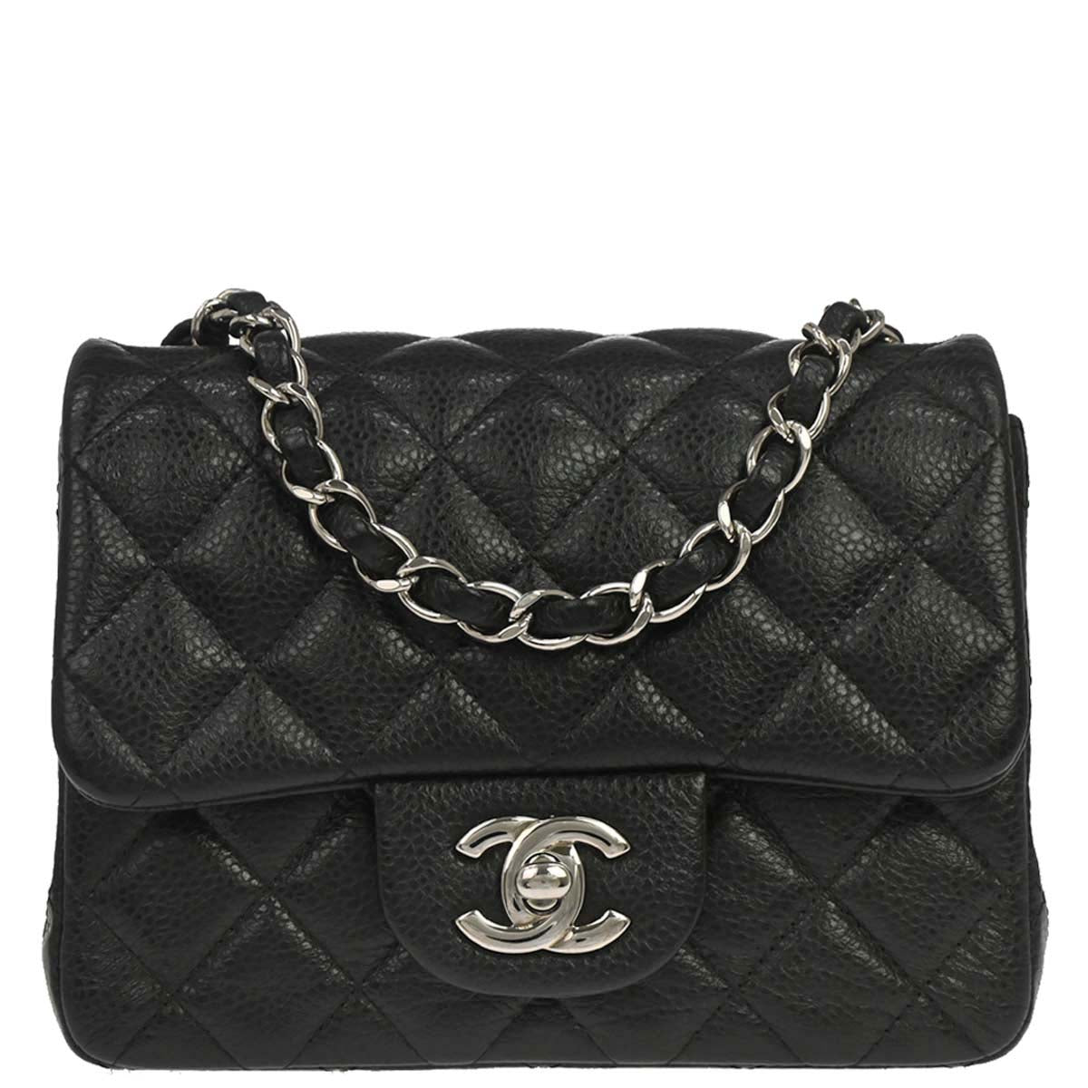 Chanel 2013-2014 Black Caviar Skin Mini Classic Square Flap Shoulder Bag 17