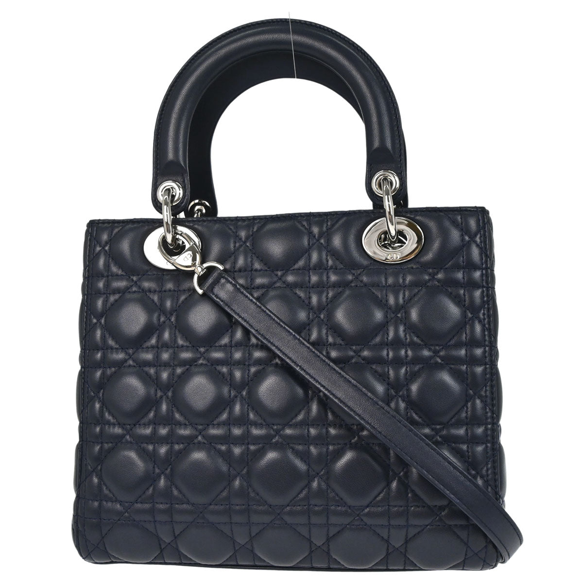 Christian Dior Navy Lambskin Medium Lady Dior Cannage 2way Shoulder Handbag