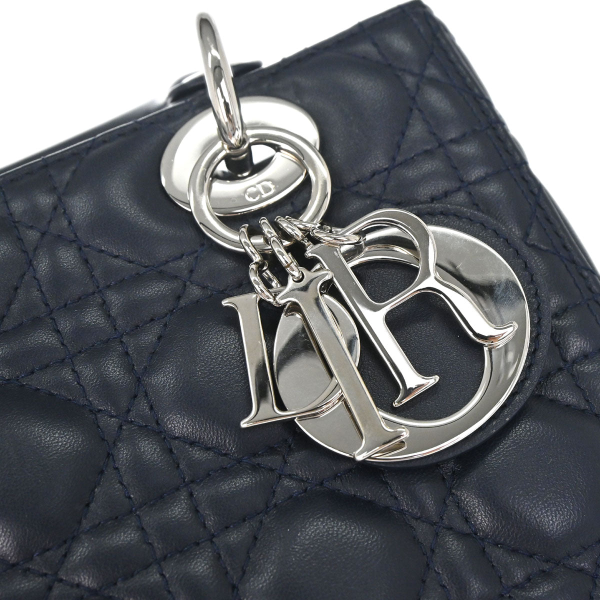 Christian Dior Navy Lambskin Medium Lady Dior Cannage 2way Shoulder Handbag