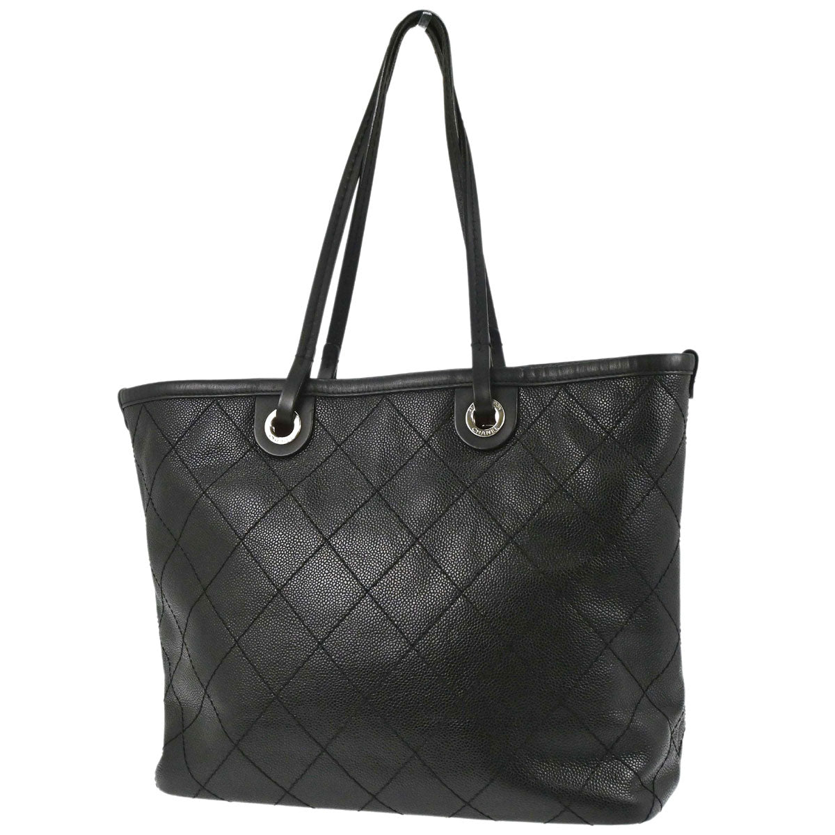 Chanel 2014 Black Caviar Skin On The Road Shopping Fever Tote Bag