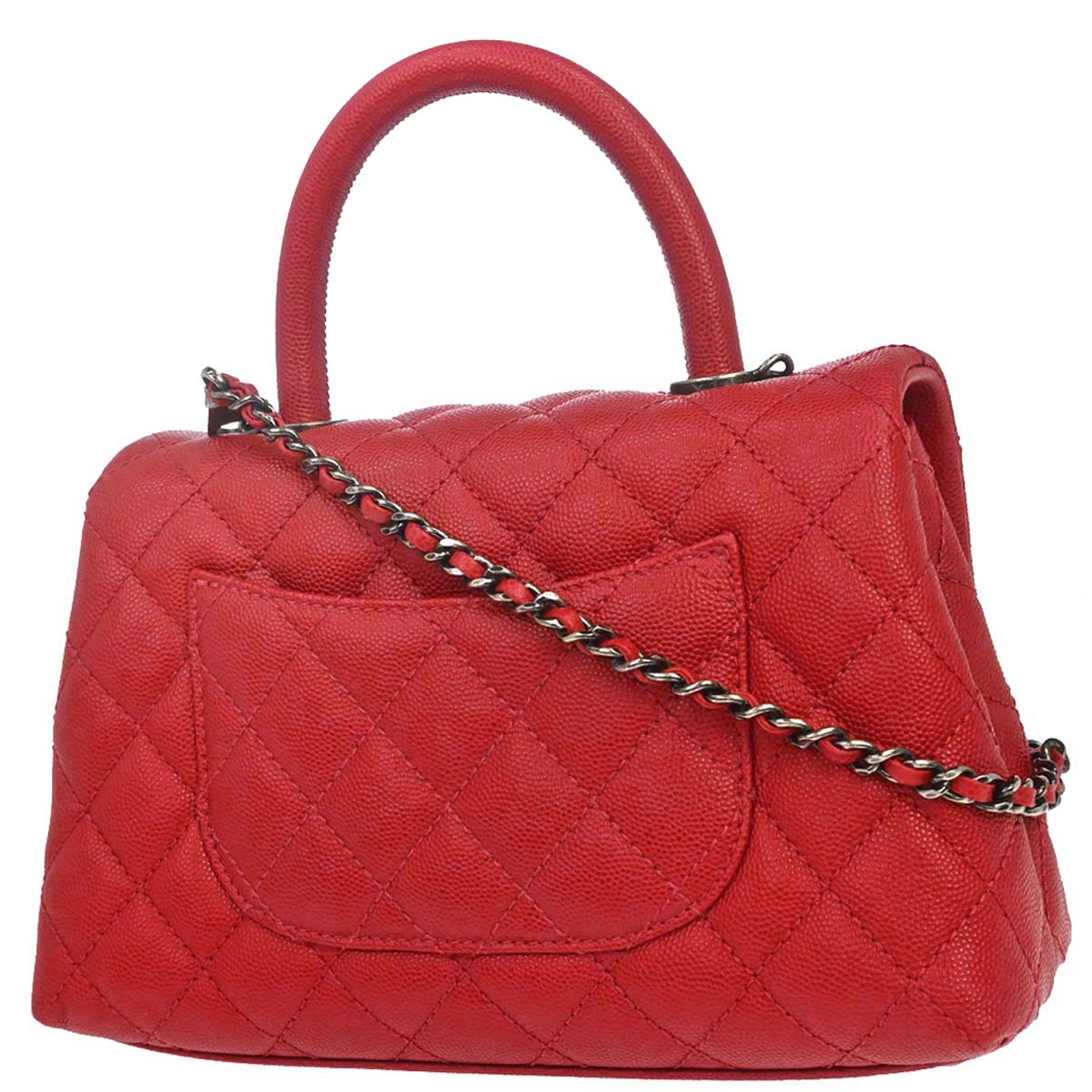 Chanel 2017 Red Caviar Skin Coco Handle 2way Shoulder Handbag