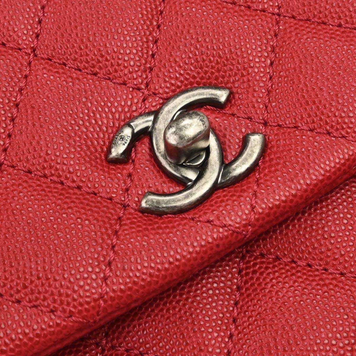 Chanel 2017 Red Caviar Skin Coco Handle 2way Shoulder Handbag