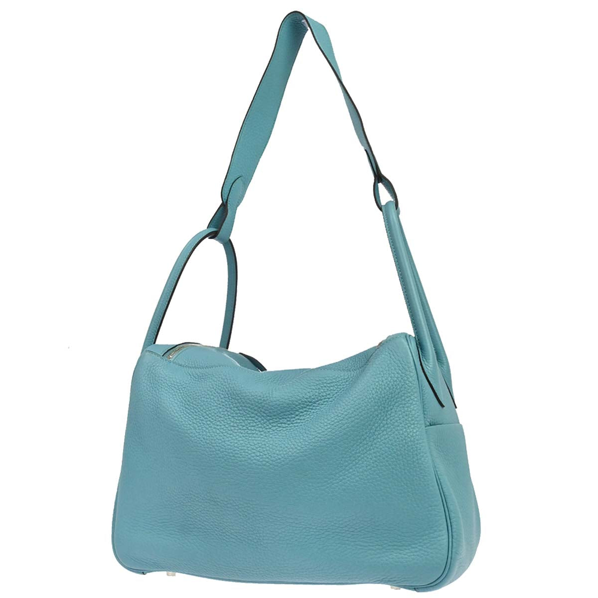 Hermes Bleu Atoll Taurillon Clemence Lindy 34 Shoulder Bag