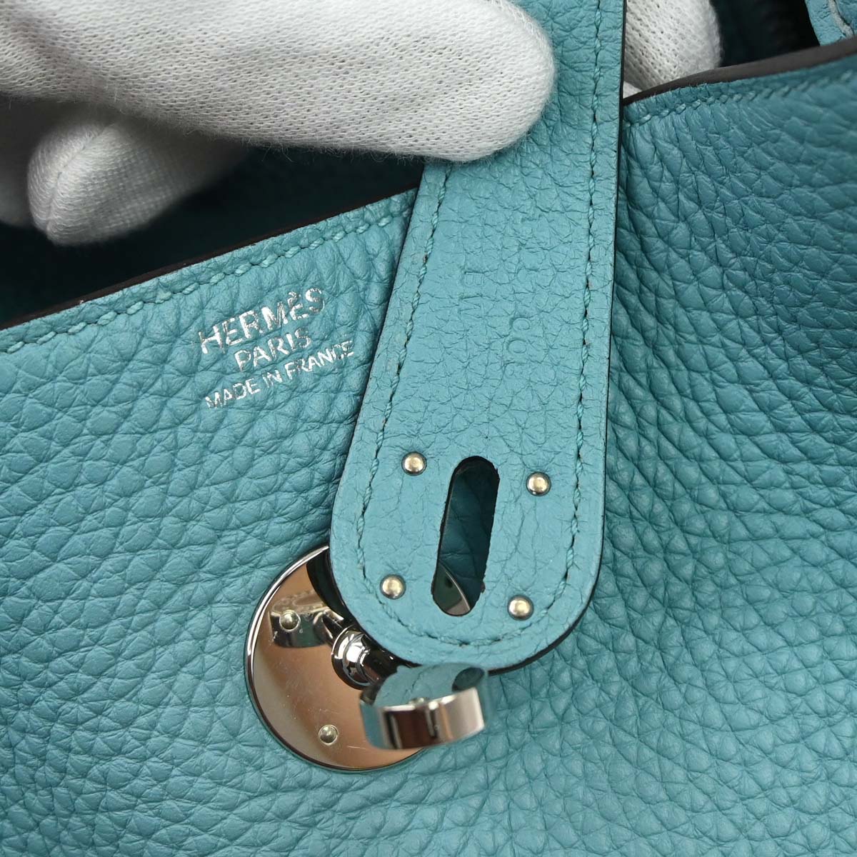 Hermes Bleu Atoll Taurillon Clemence Lindy 34 Shoulder Bag