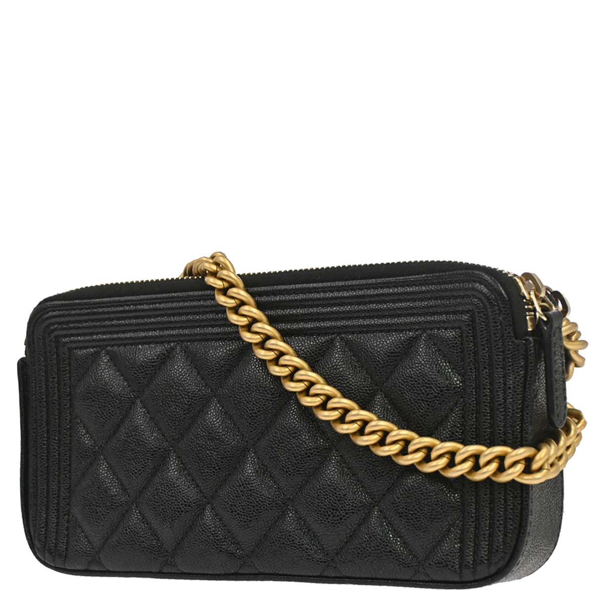 Boy Chanel 2019 Black Caviar Skin Double Zip Chain WOC Shoulder Bag