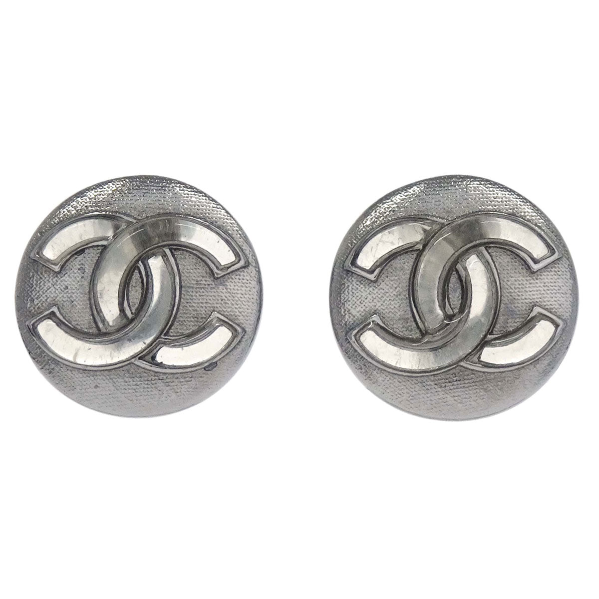 Chanel Button Clip-On Earrings Silver A18K
