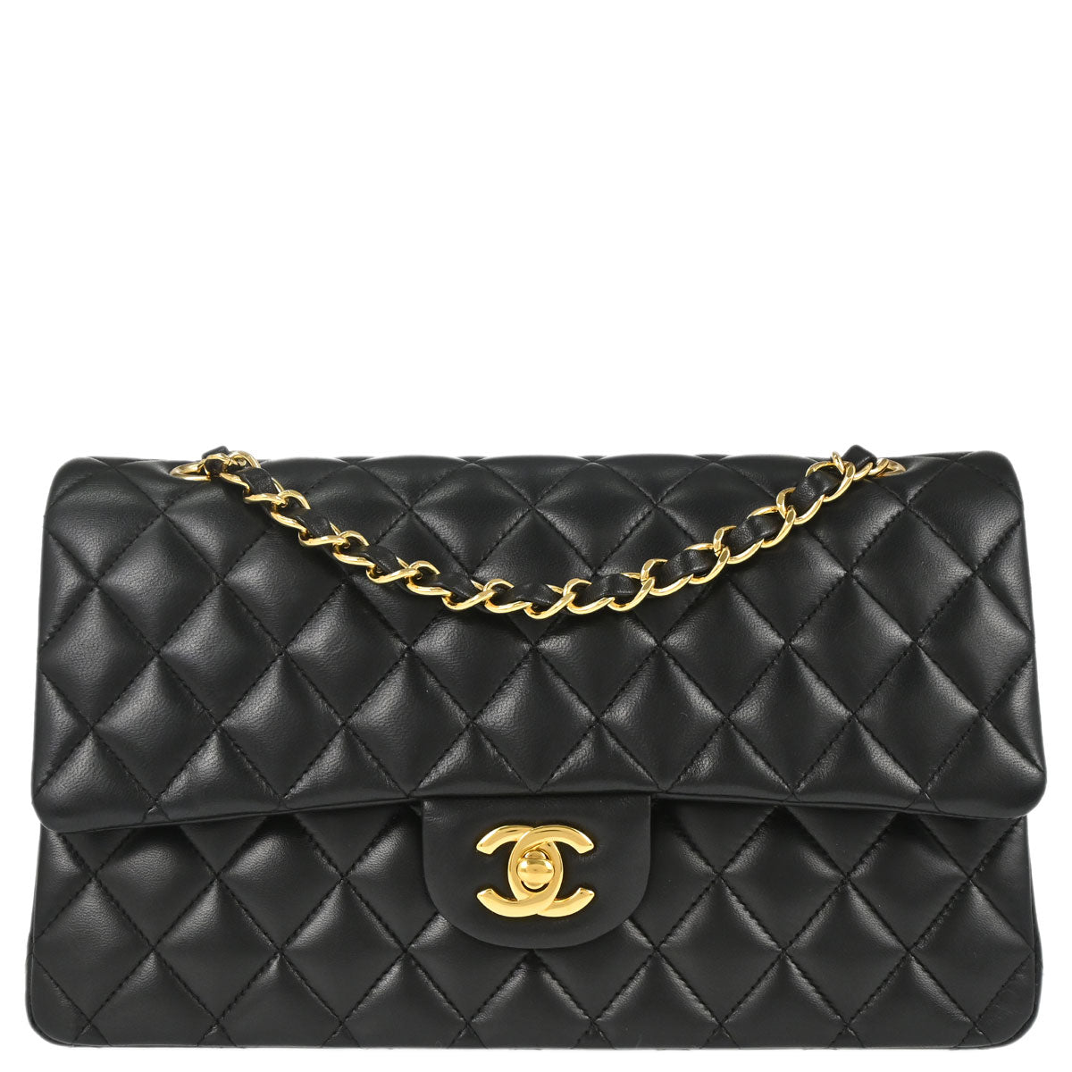 Chanel 2014 Black Lambskin Medium Classic Double Flap Shoulder Bag