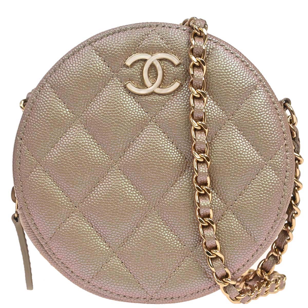 Chanel 2019 Beige Caviar Skin Iridescent Round Shoulder Bag