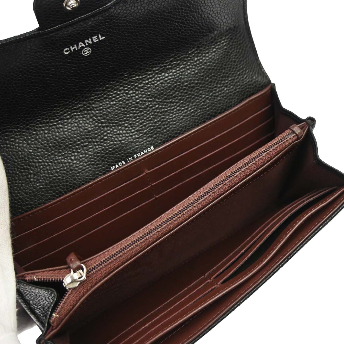 Chanel 2018-2019 Black Caviar Skin Pushlock Long Wallet