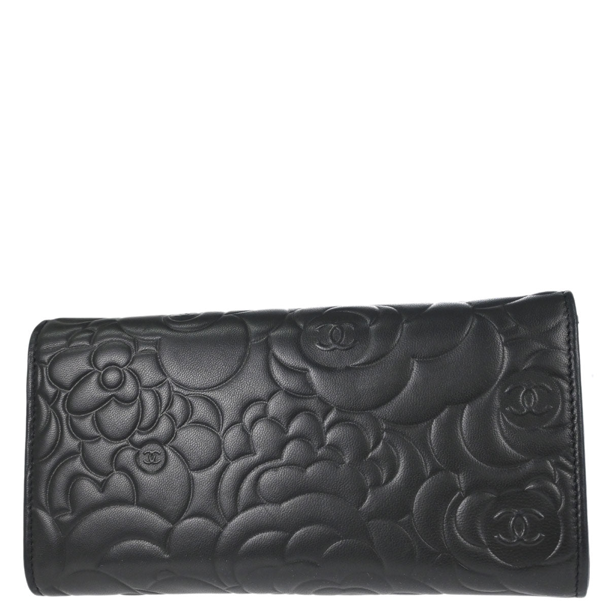 Chanel Black Lambskin Camellia Long Bifold Wallet