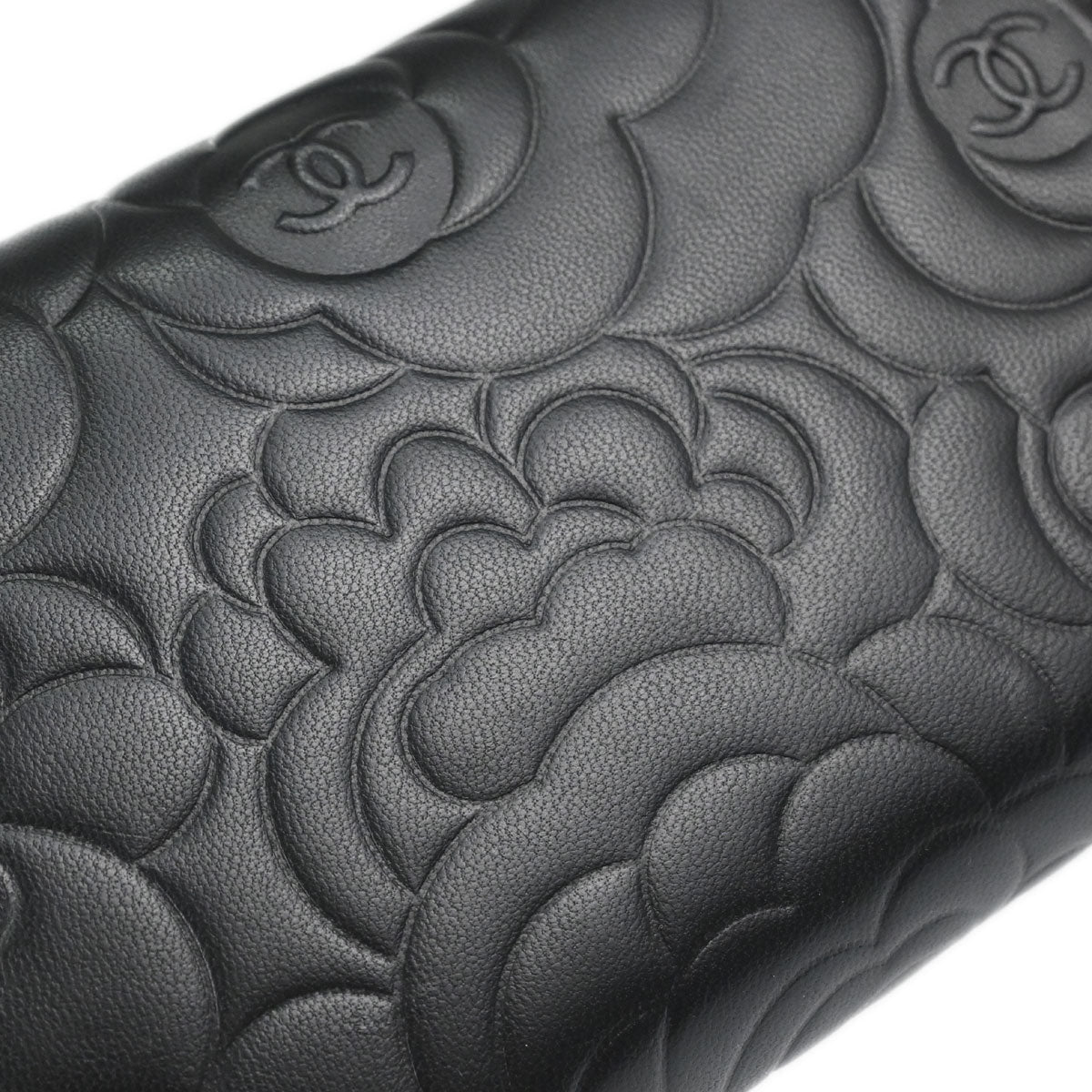 Chanel Black Lambskin Camellia Long Bifold Wallet