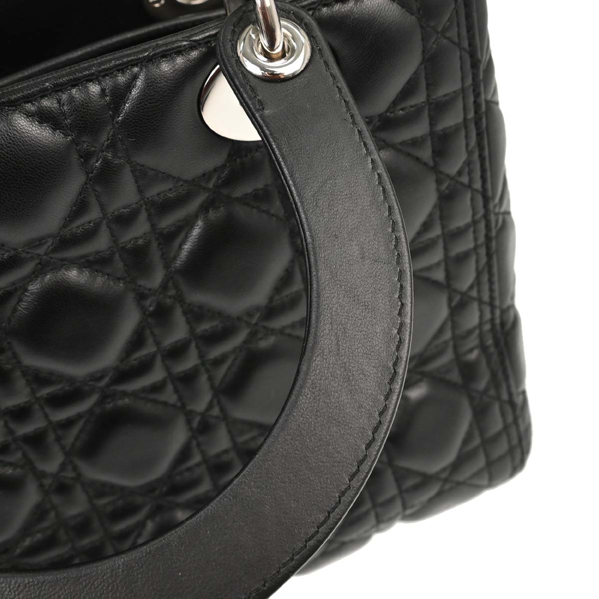 Christian Dior Black Lambskin Lady Dior Cannage 2way Shoulder Handbag