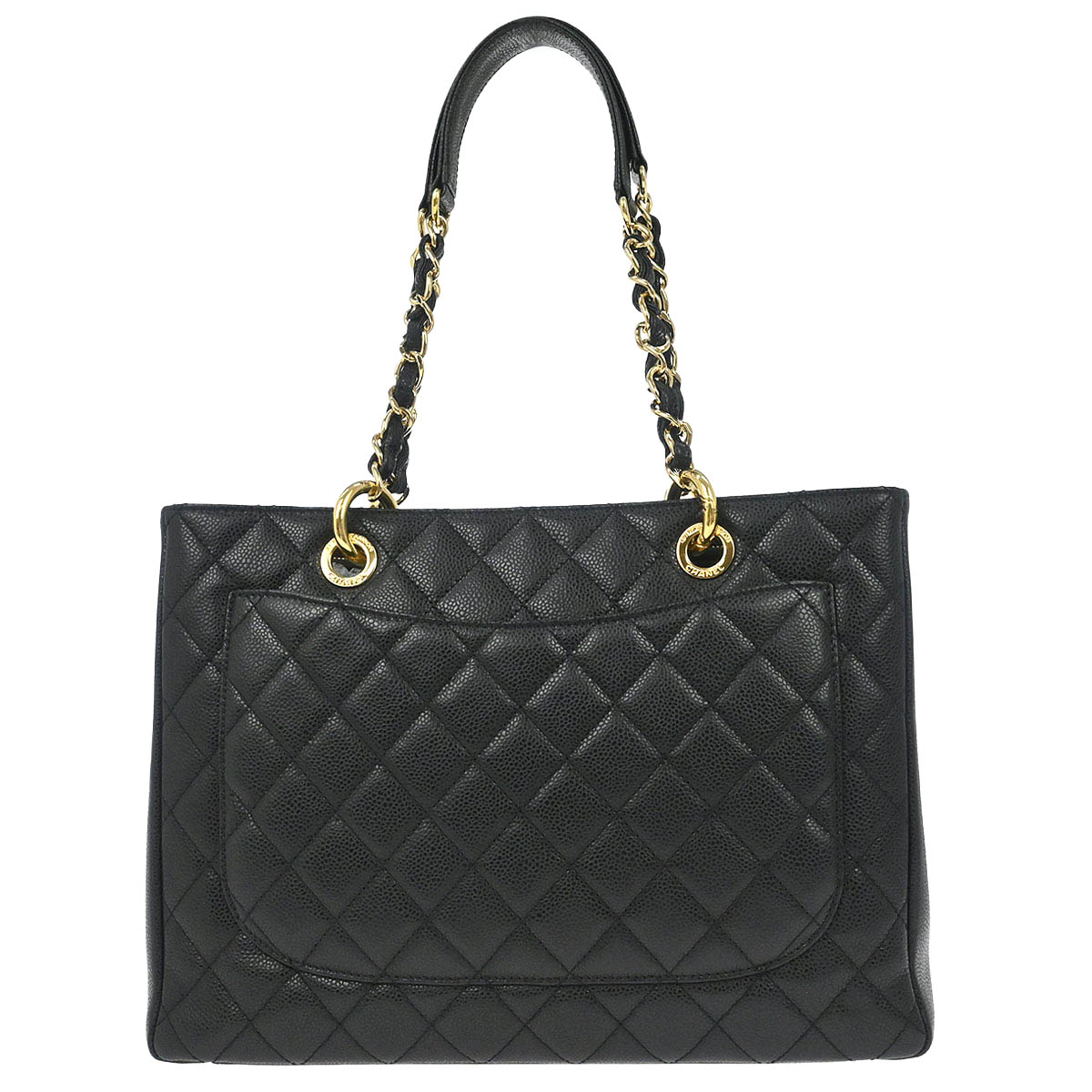 Chanel 2013-2014 Black Caviar Skin Grand Shopping Tote GST Chain Handbag