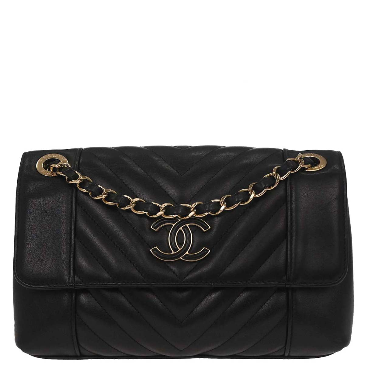 Chanel Black Lambskin Straight Flap Shoulder Bag