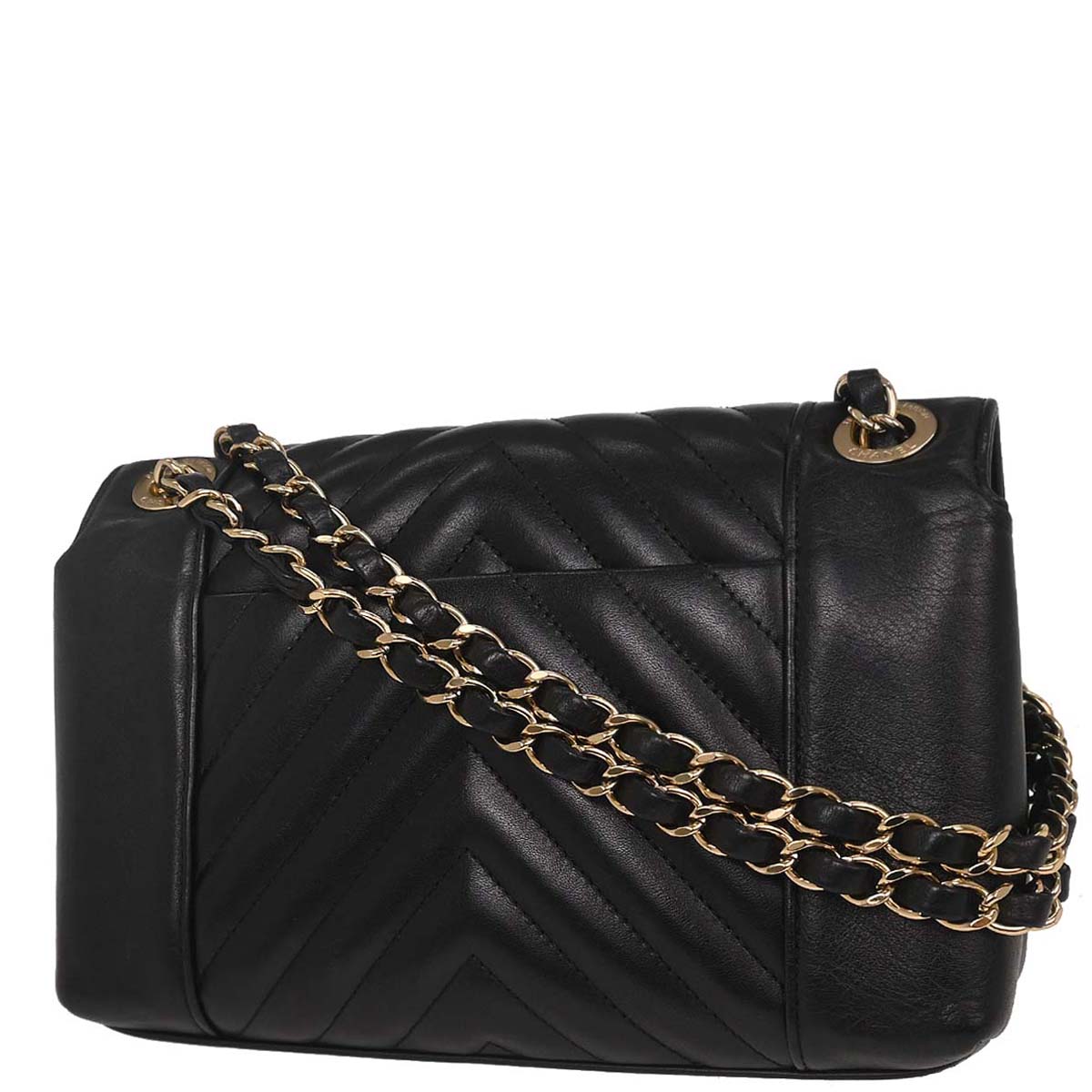 Chanel Black Lambskin Straight Flap Shoulder Bag