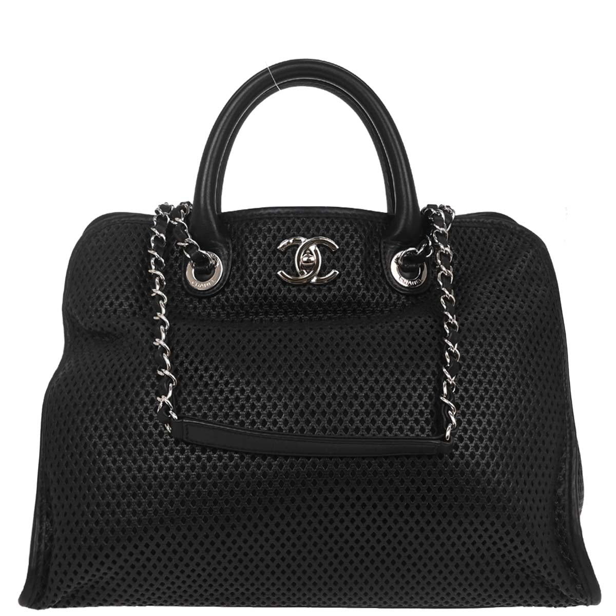 Chanel Black Perforated Calfskin Up In The Air Tote 2way Shoulder Chain Handbag