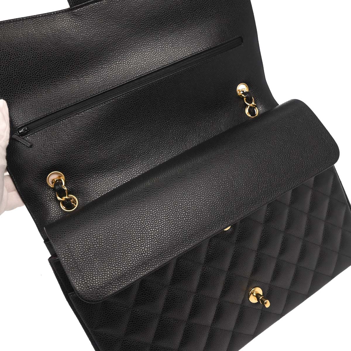 Chanel Black Caviar Skin Maxi Classic Double Flap Shoulder Bag