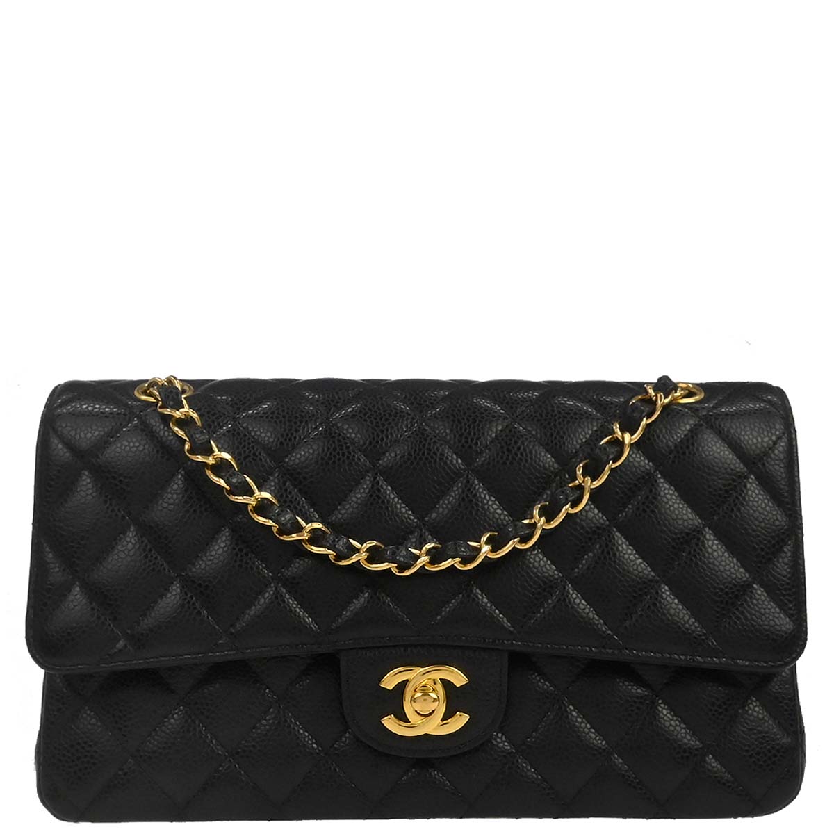 Chanel Black Caivar Medium Classic Double Flap Shoulder Bag
