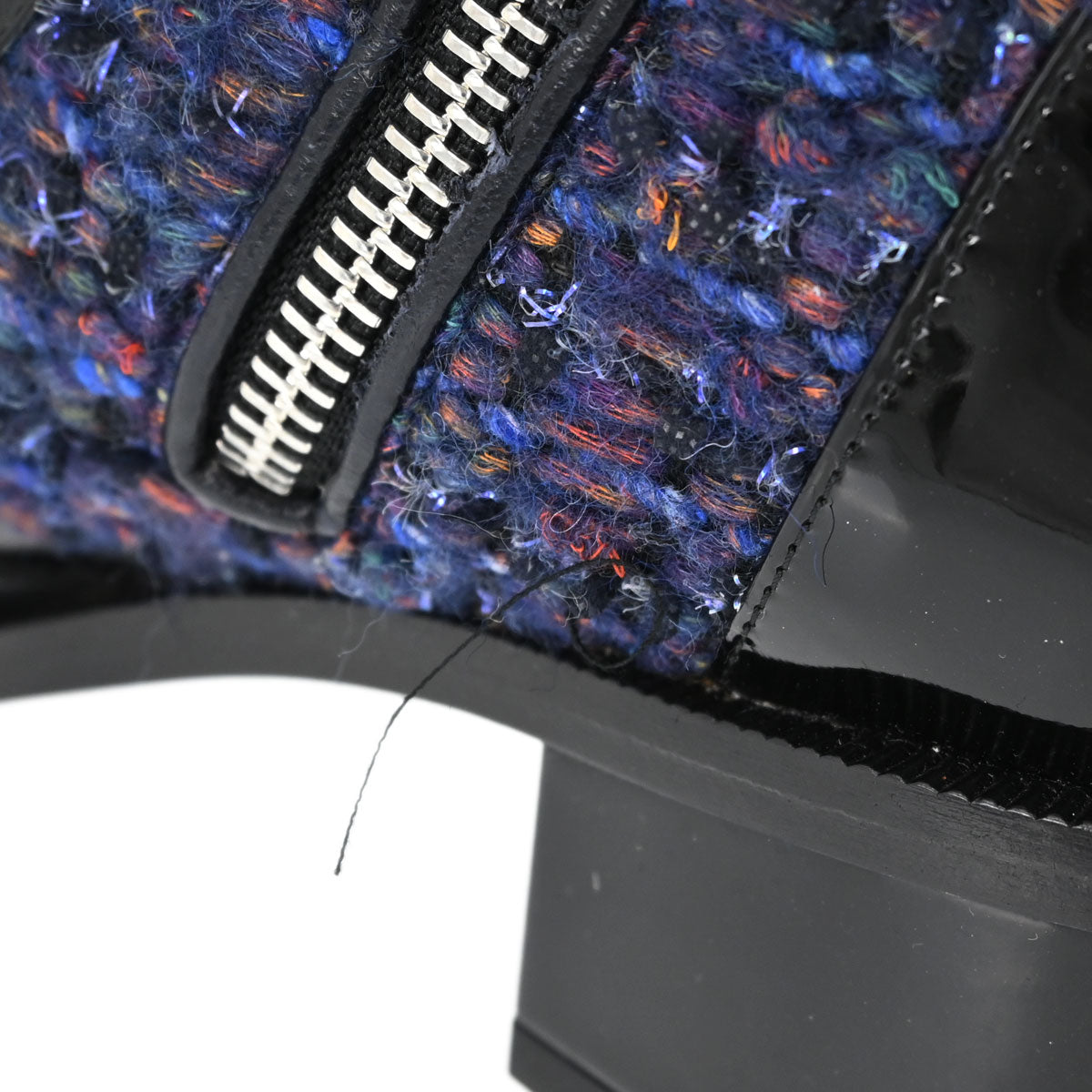 Chanel * Short Boots Navy Black Tweed Shoes #36 1/2C