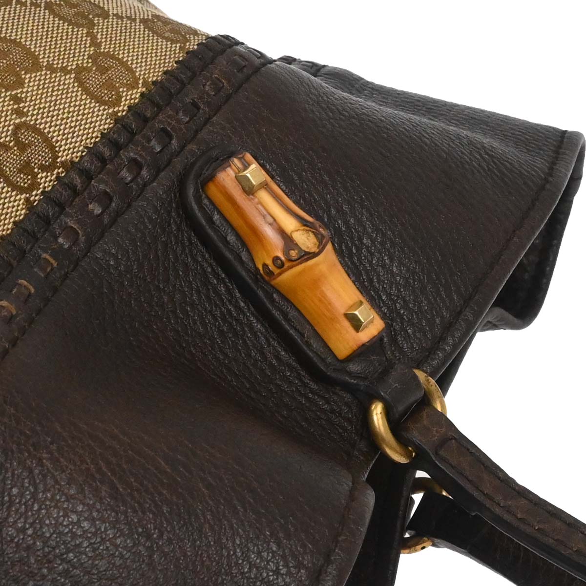 Gucci Beige Canvas Bamboo GG Tote Handbag