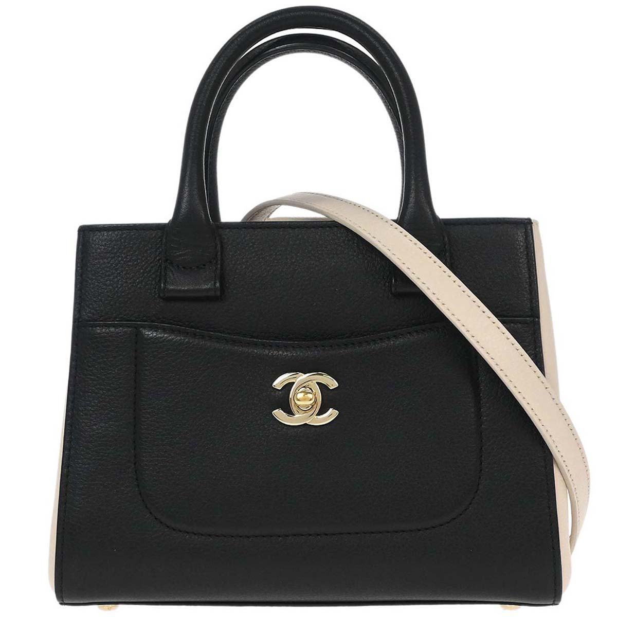 Chanel Black Ivory Calfskin Neo Executive Mini Tote 2way Shoulder Handbag