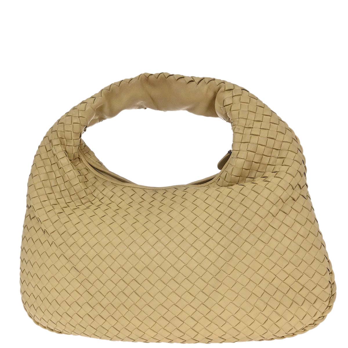 Bottega Veneta Beige Lambskin Intrecciato Hobo Handbag