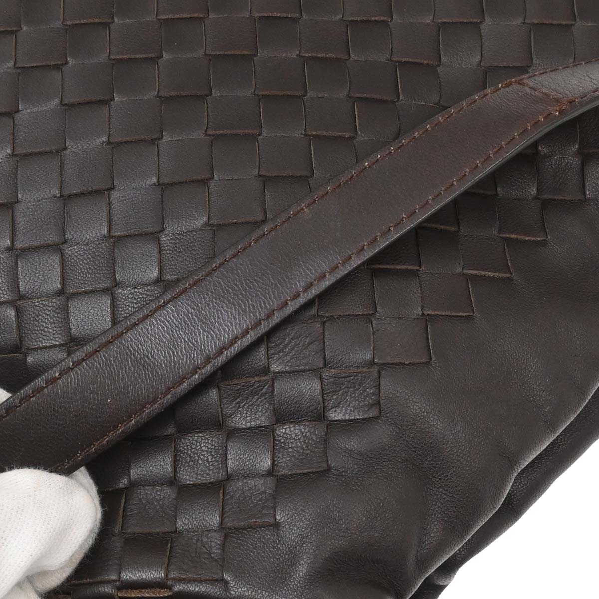 Bottega Veneta Brown Lambskin Intrecciato Shoulder Bag