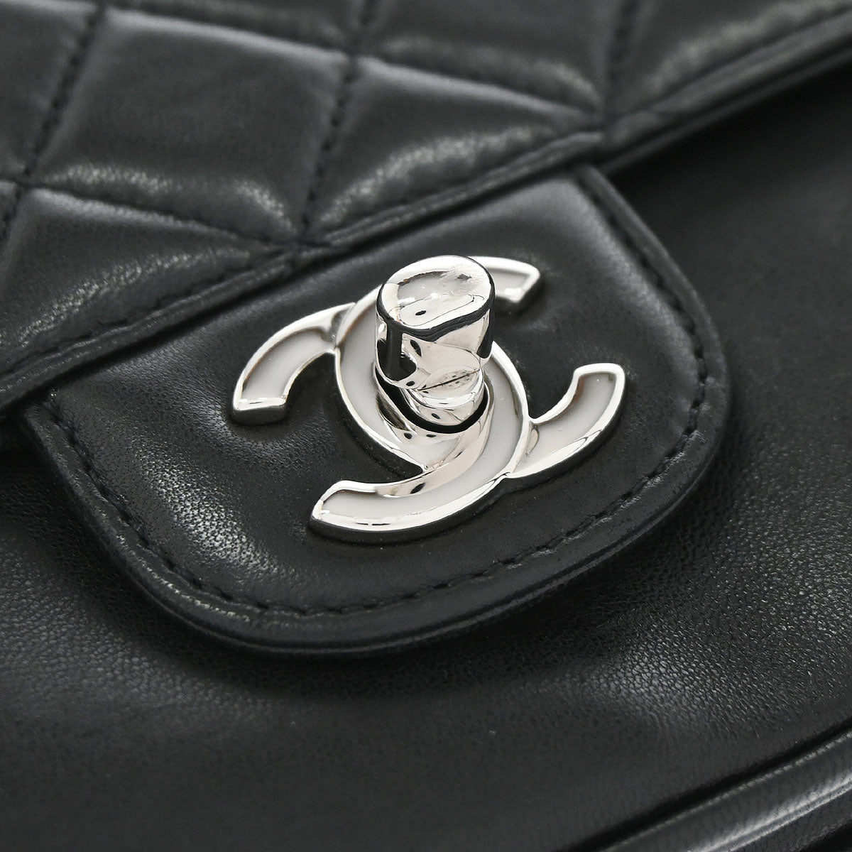 Chanel Black Lambskin Clams Pocket Accordion Flap Shoulder Bag
