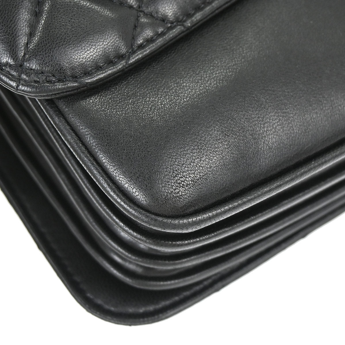 Chanel Black Lambskin Clams Pocket Accordion Flap Shoulder Bag