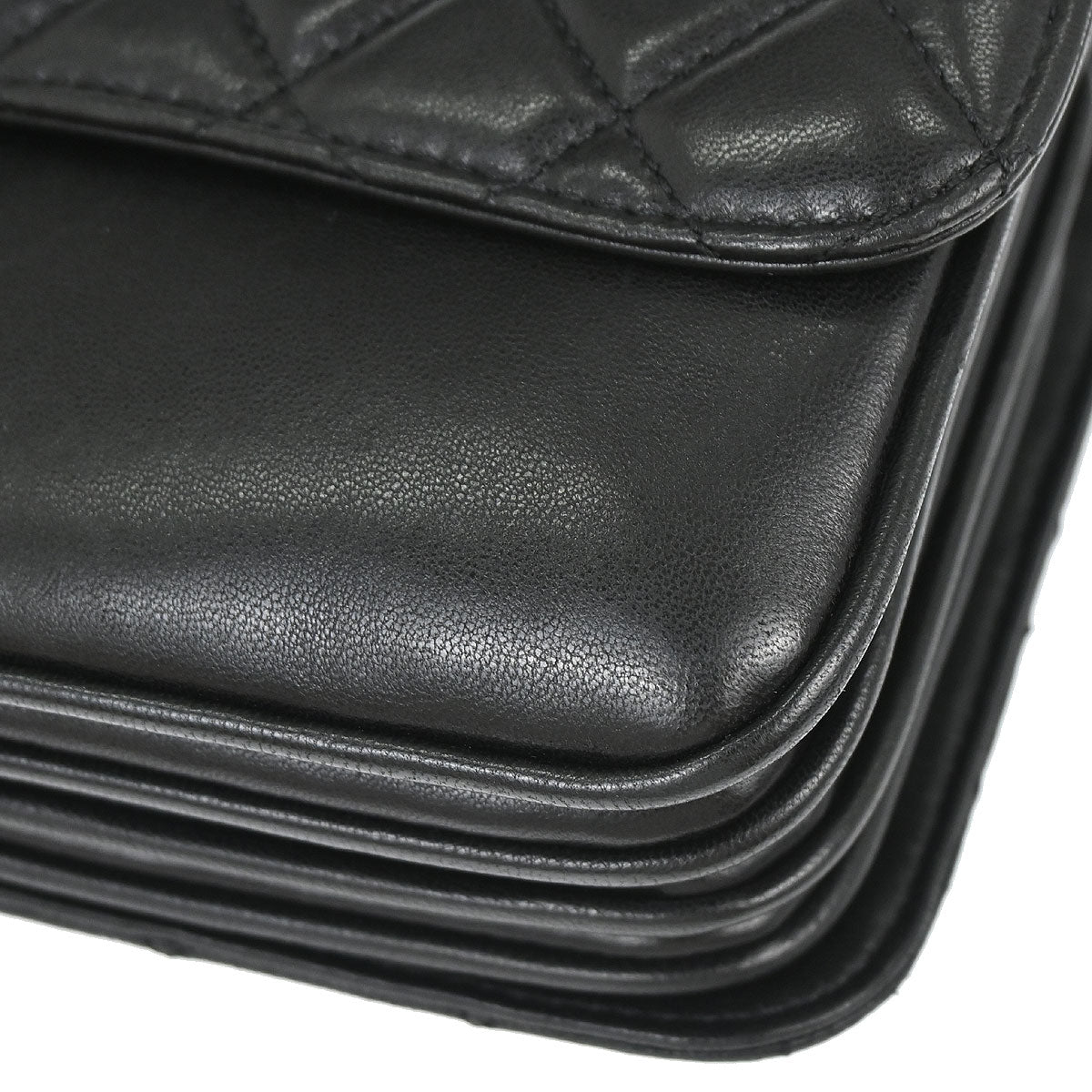 Chanel Black Lambskin Clams Pocket Accordion Flap Shoulder Bag