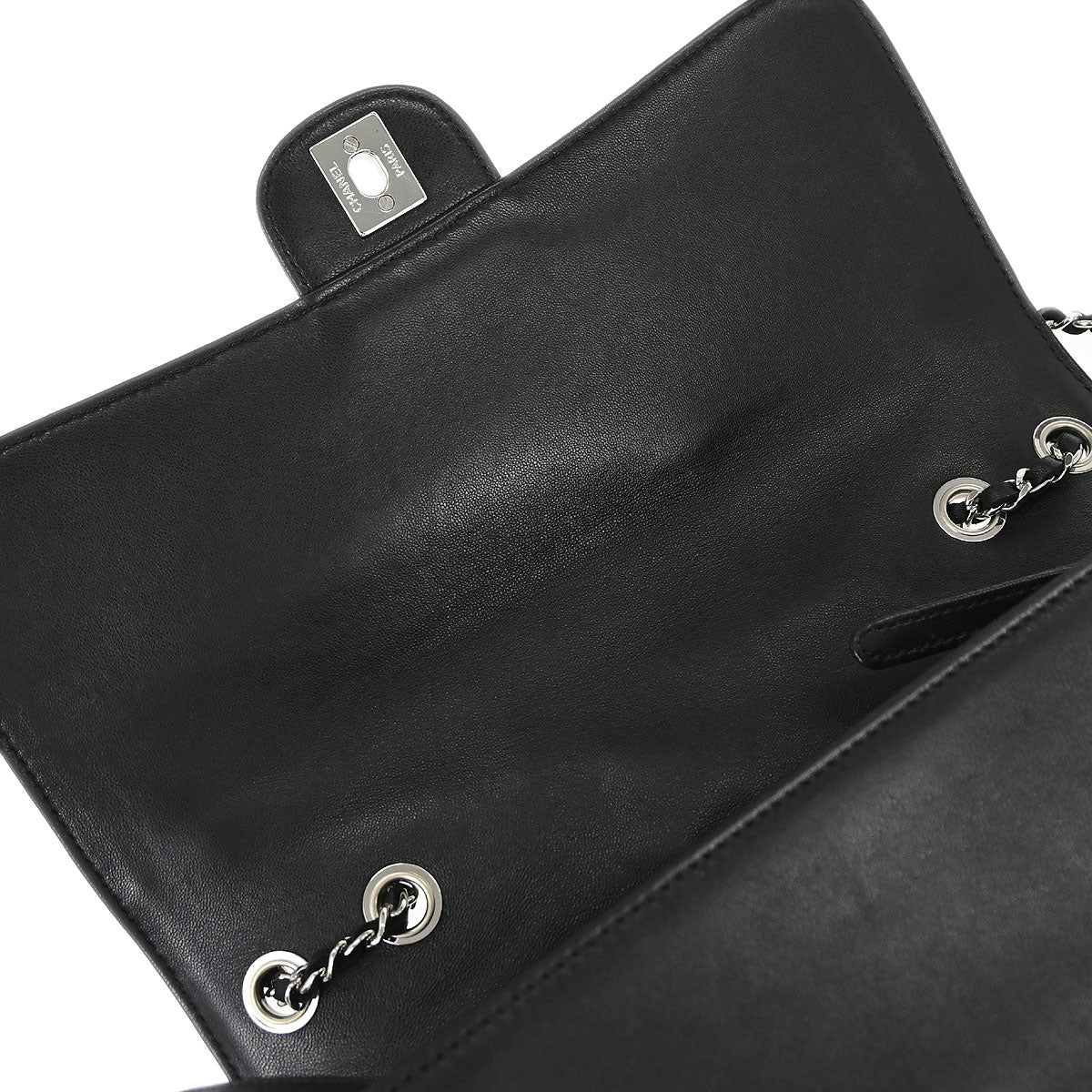 Chanel Black Lambskin Clams Pocket Accordion Flap Shoulder Bag