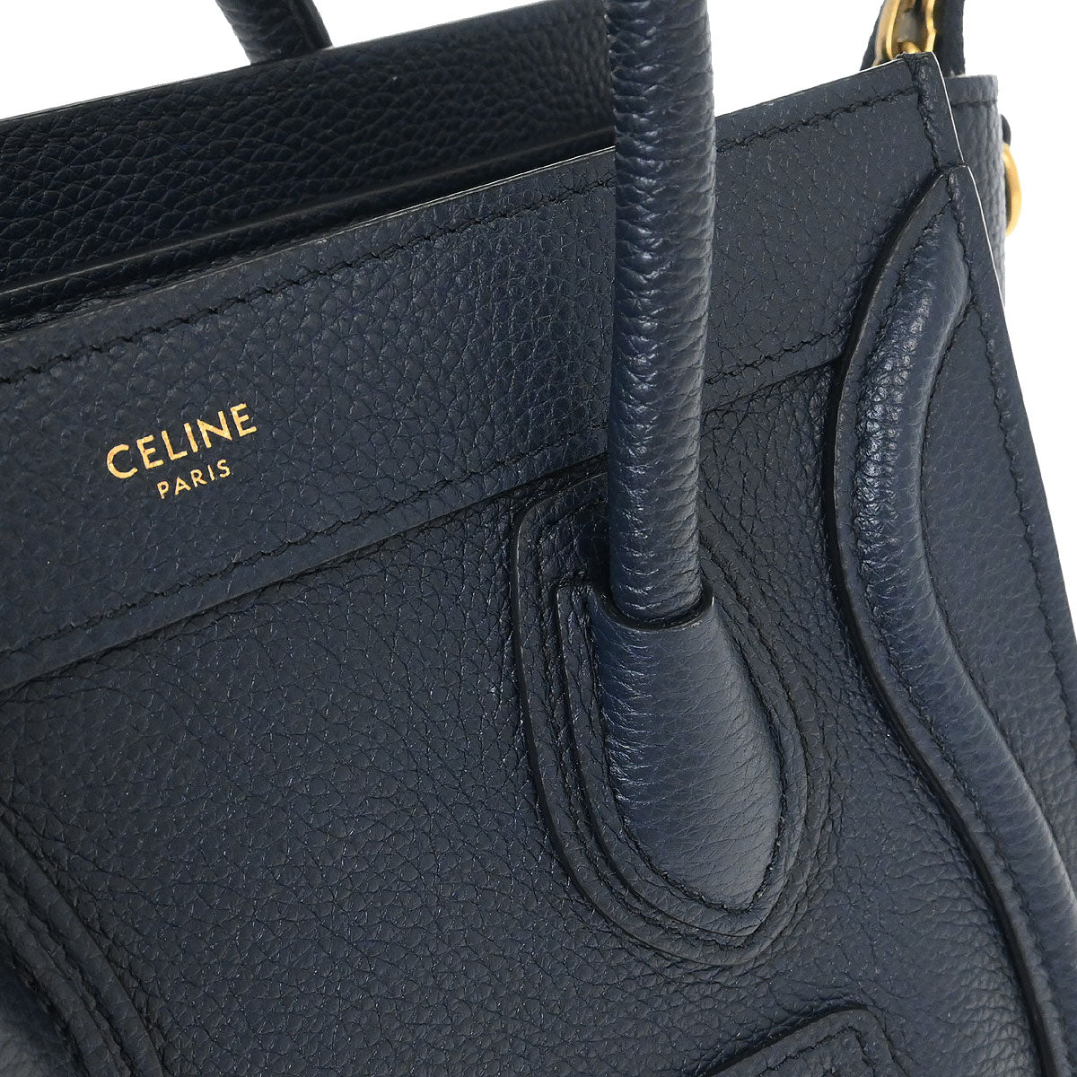 Celine Navy Leather Nano Luggage Shoulder Tote Bag