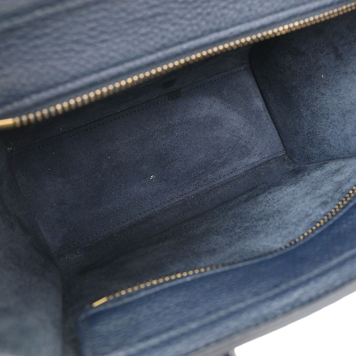 Celine Navy Leather Nano Luggage Shoulder Tote Bag