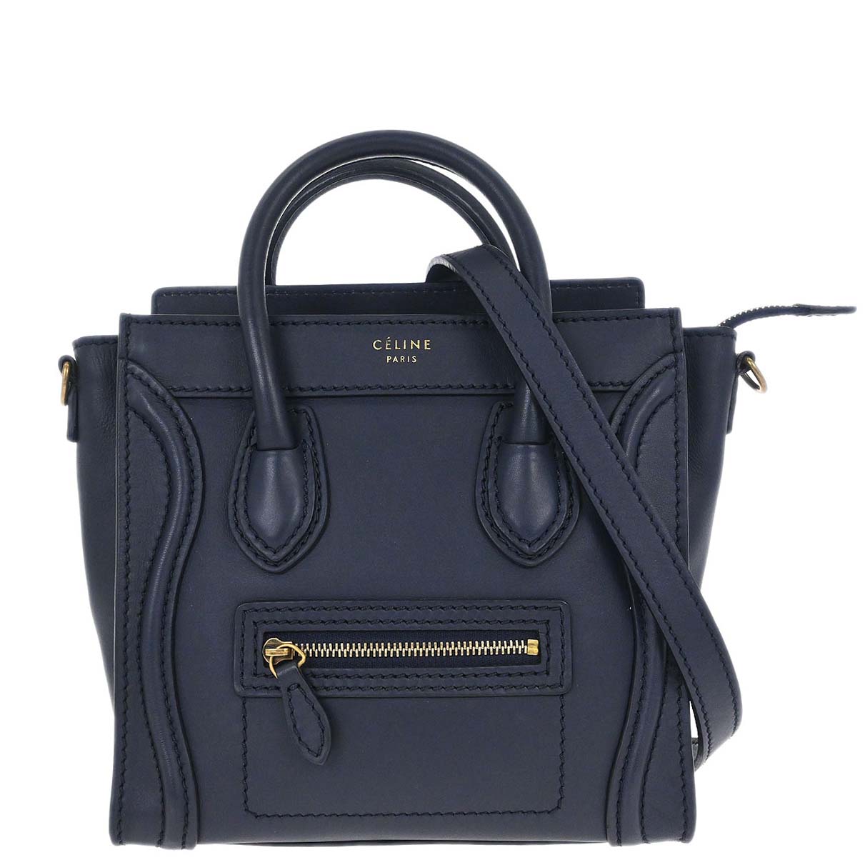 Celine Navy Leather Nano Luggage 2way Shoulder Tote Bag