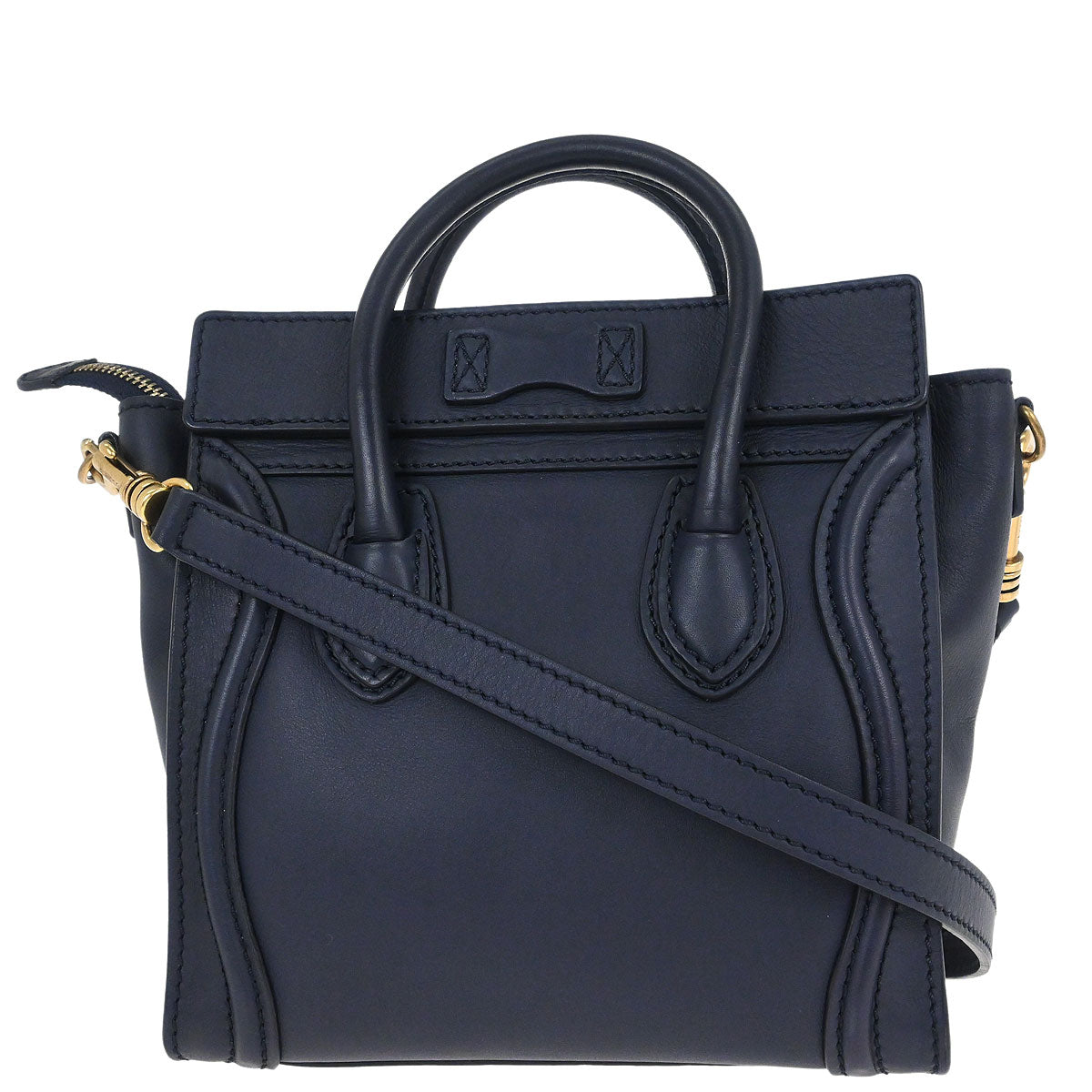 Celine Navy Leather Nano Luggage 2way Shoulder Tote Bag