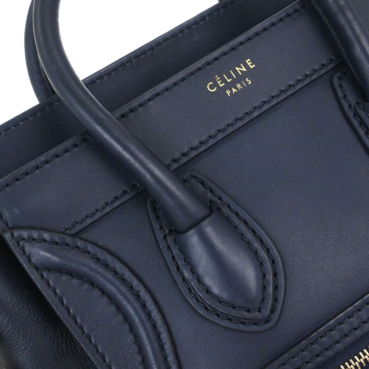 Celine Navy Leather Nano Luggage 2way Shoulder Tote Bag