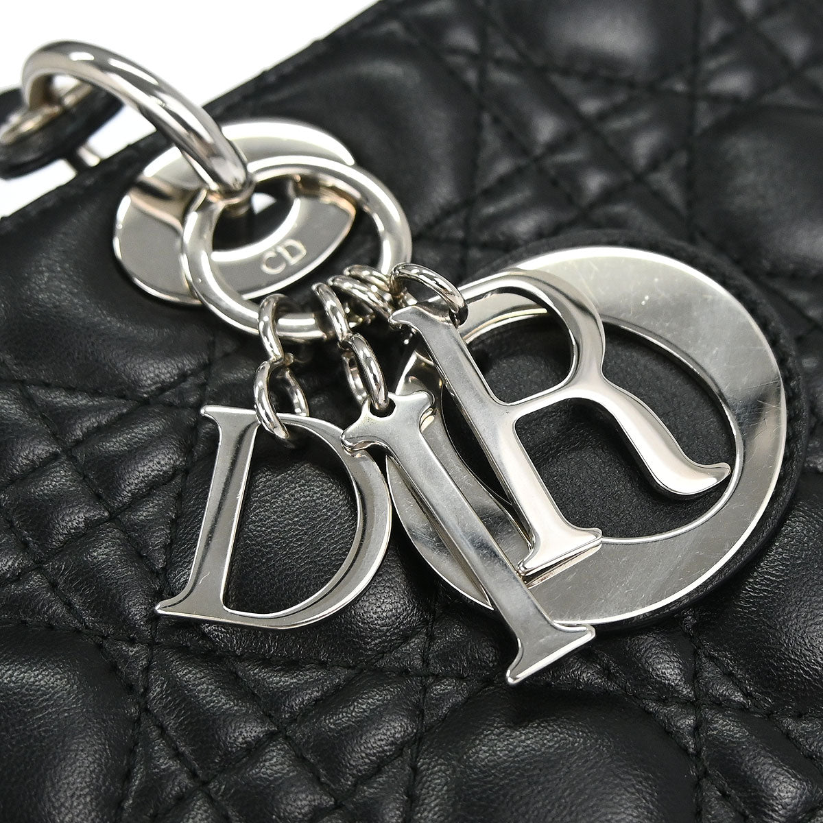 Christian Dior Black Lambskin Large Lady Dior Cannage 2way Shoulder Handbag