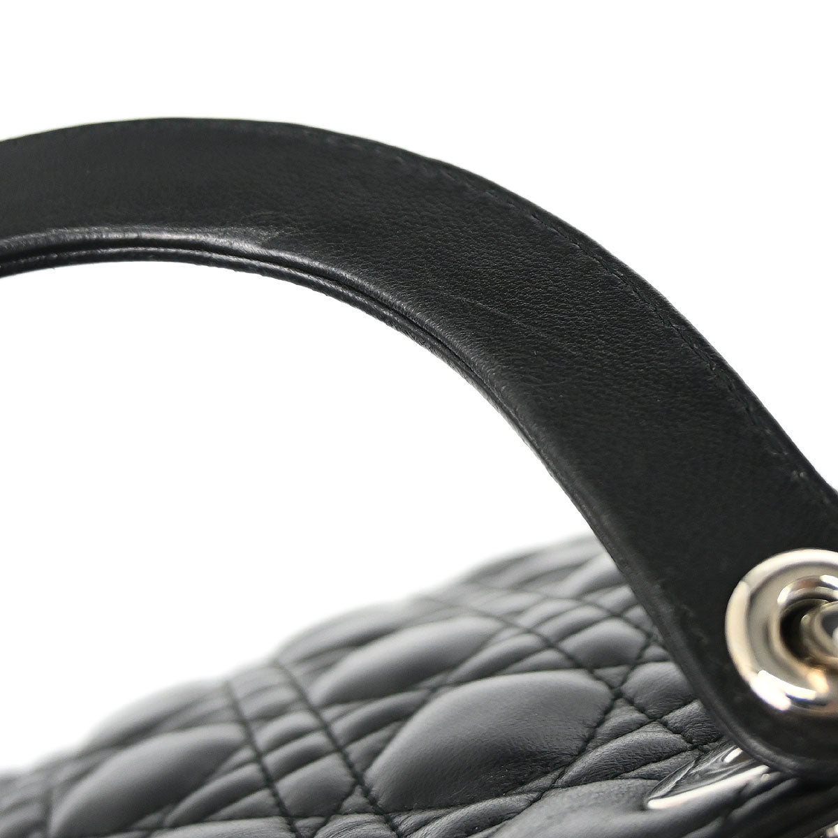 Christian Dior Black Lambskin Large Lady Dior Cannage 2way Shoulder Handbag