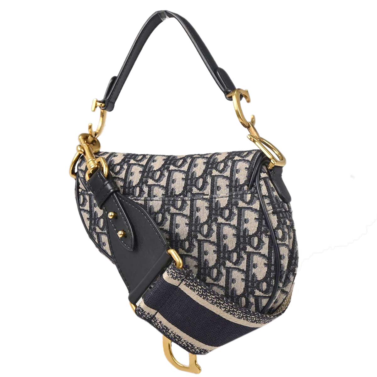 Christian Dior Navy Trotter Oblique Saddle 2way Shoulder Handbag