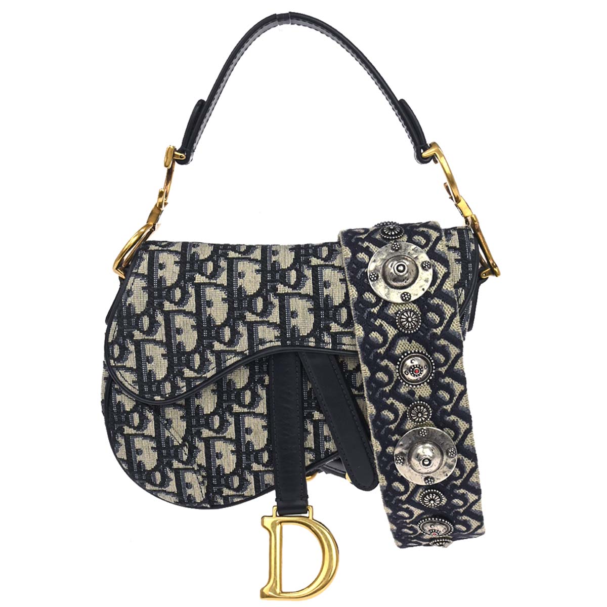 Christian Dior Navy Trotter Oblique Saddle 2way Shoulder Handbag