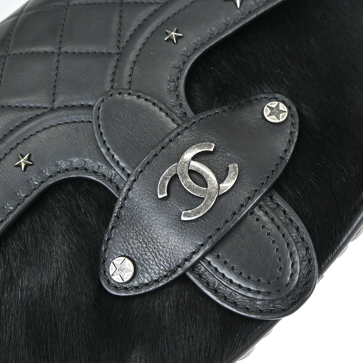 Chanel Black Calfskin Pony Hair Paris-Dallas Saddle Shoulder Bag