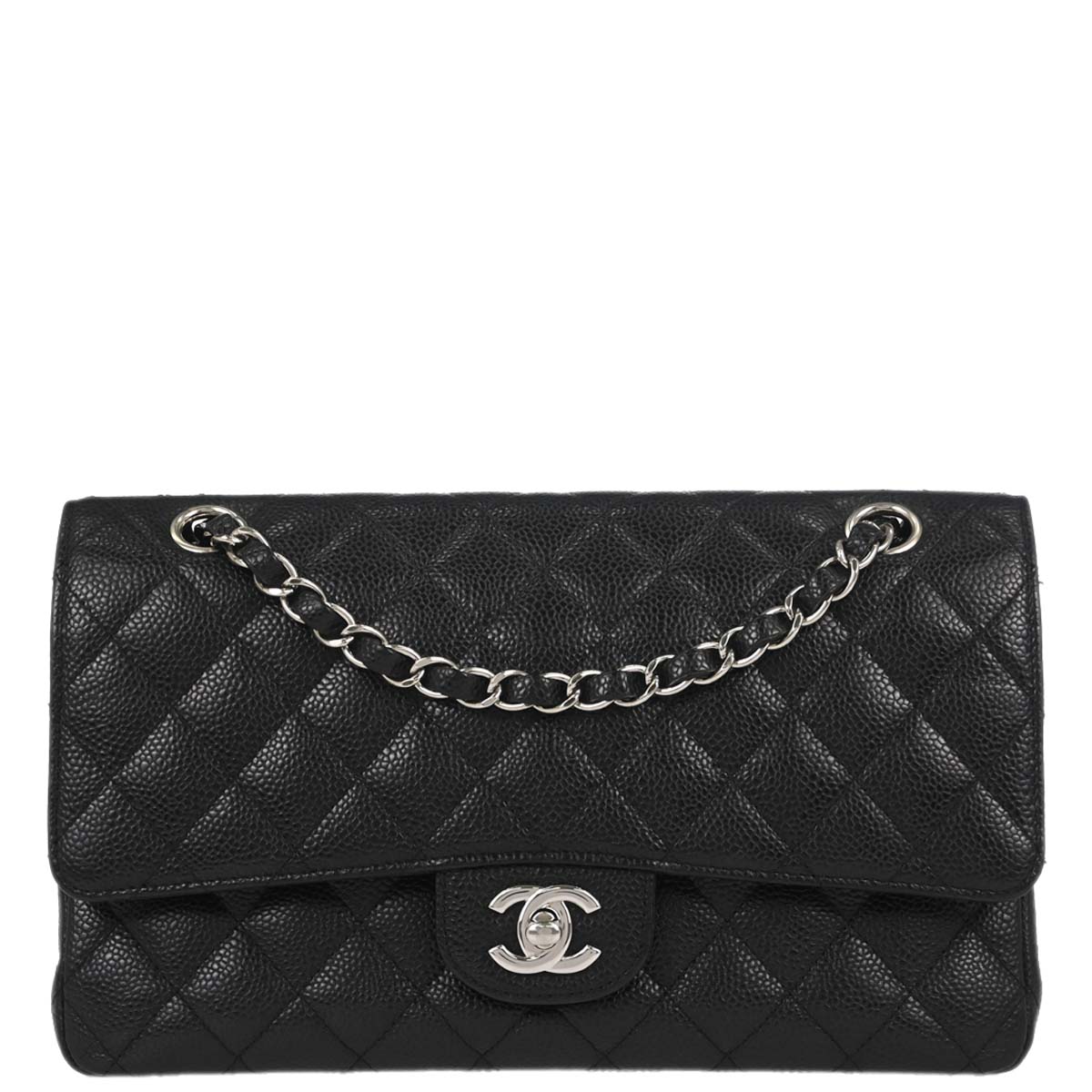 Chanel Black Caviar Skin Medium Classic Double Flap Shoulder Bag