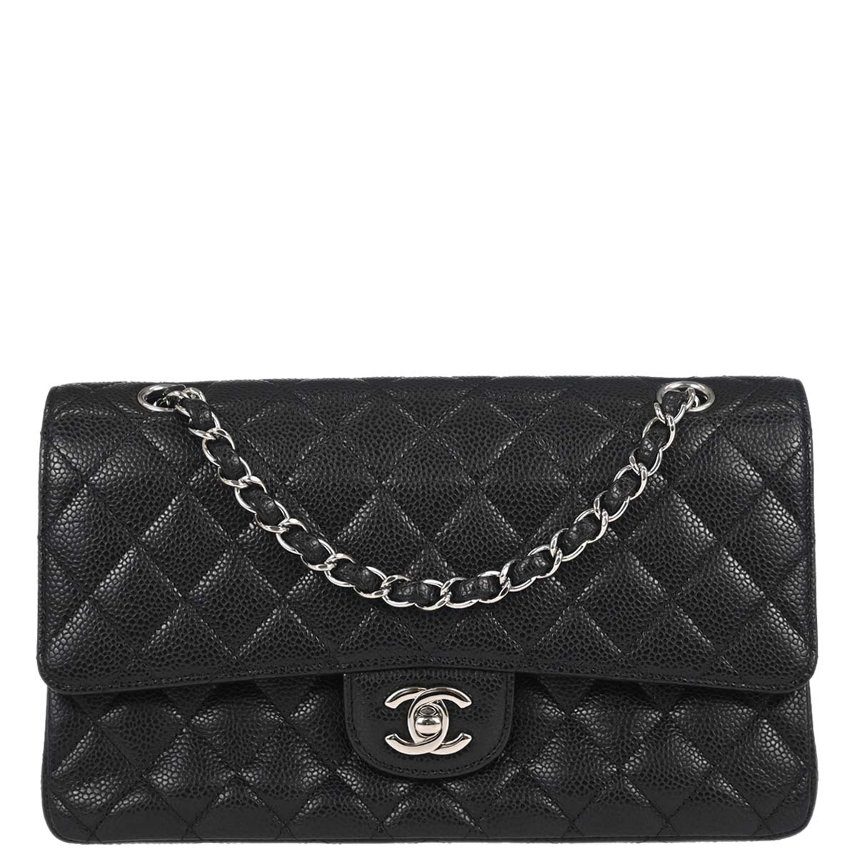 Chanel 2011 Black Caviar Skin Medium Classic Double Flap Shoulder Bag