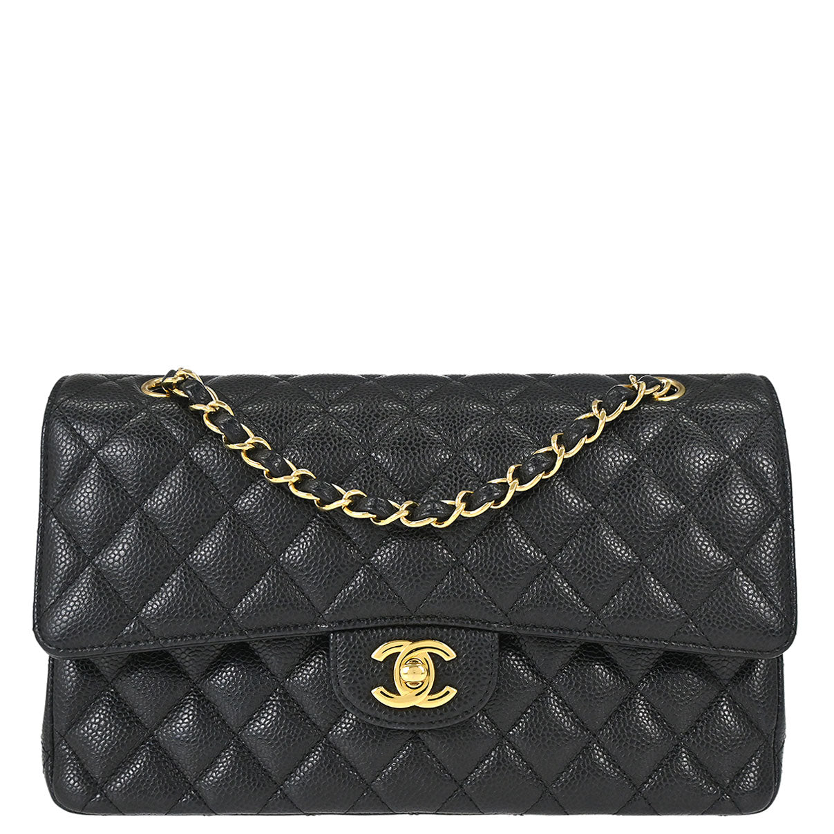 Chanel Black Caviar Skin Medium Classic Double Flap Shoulder Bag