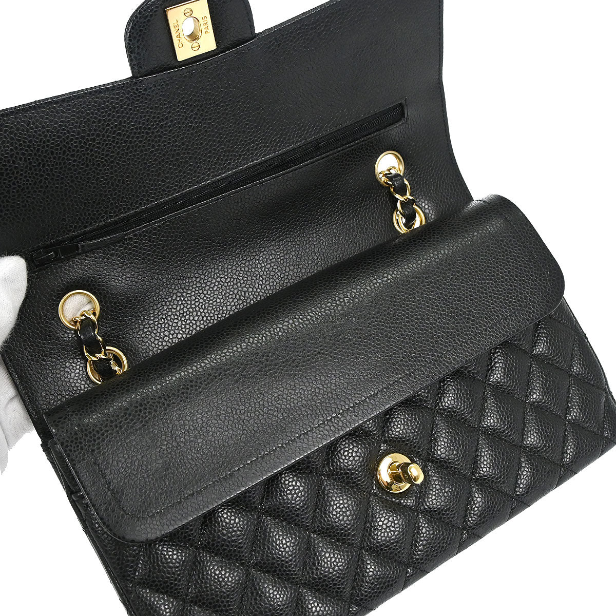 Chanel Black Caviar Skin Medium Classic Double Flap Shoulder Bag