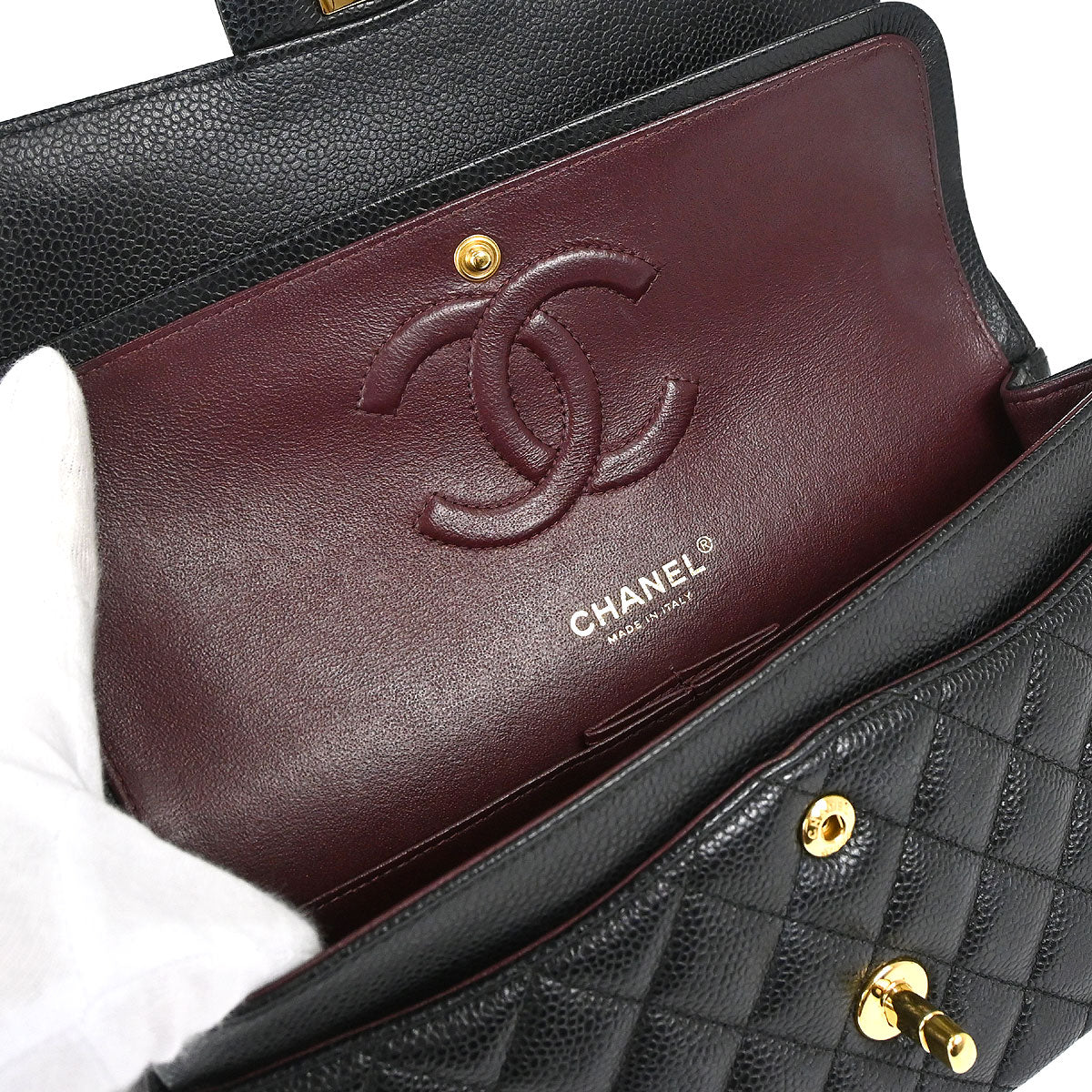 Chanel Black Caviar Skin Medium Classic Double Flap Shoulder Bag