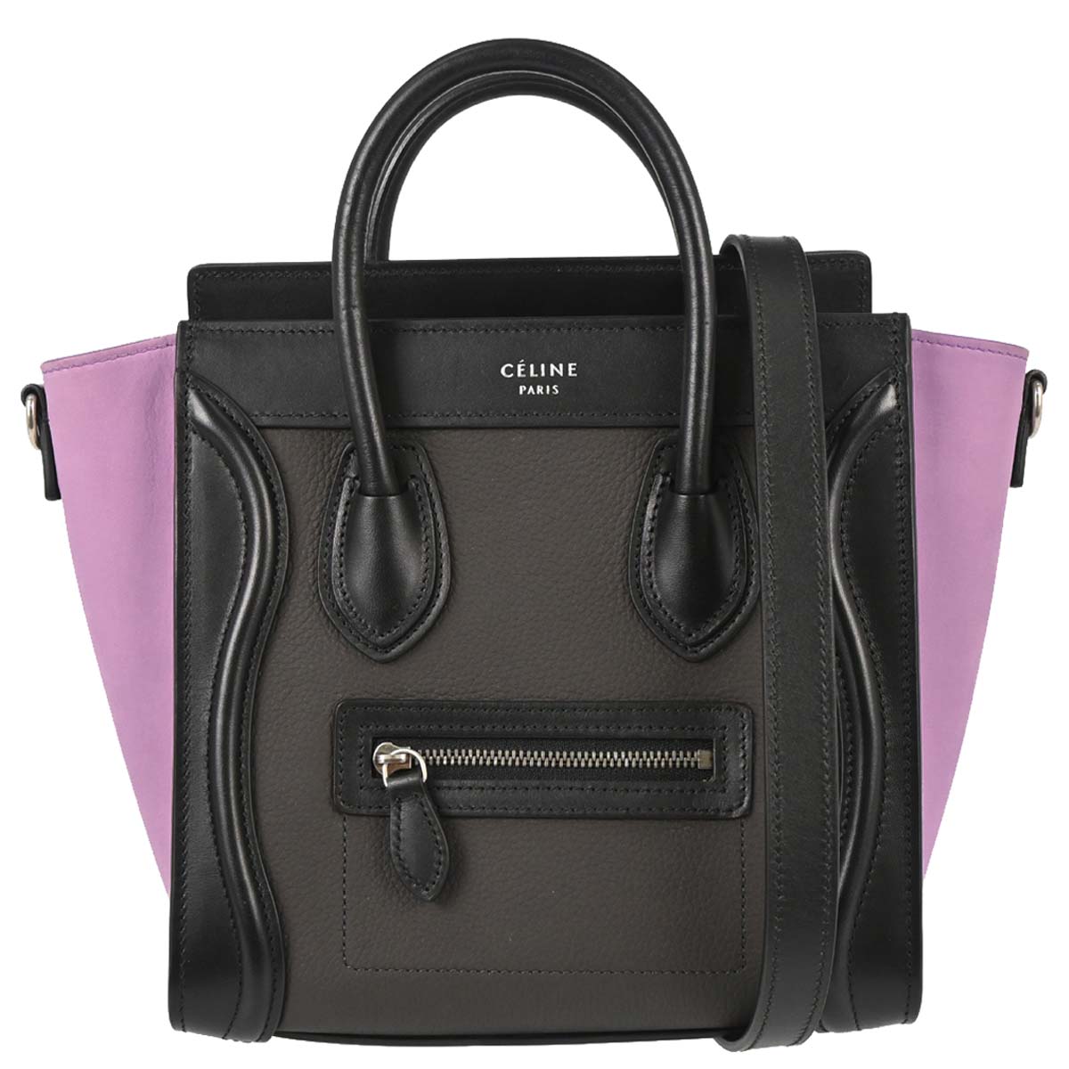 Celine Brown Leather Nano Luggage 2way Shoulder Tote Handbag
