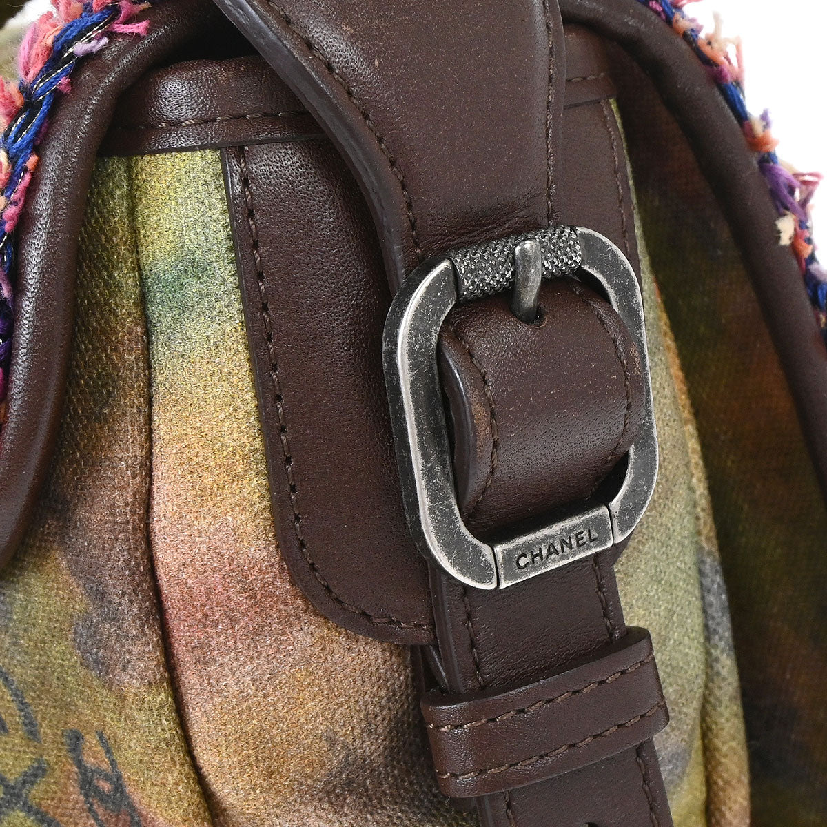 Chanel 2015-2016 Khaki Canvas Graffiti On The Pavements Shoulder Bag