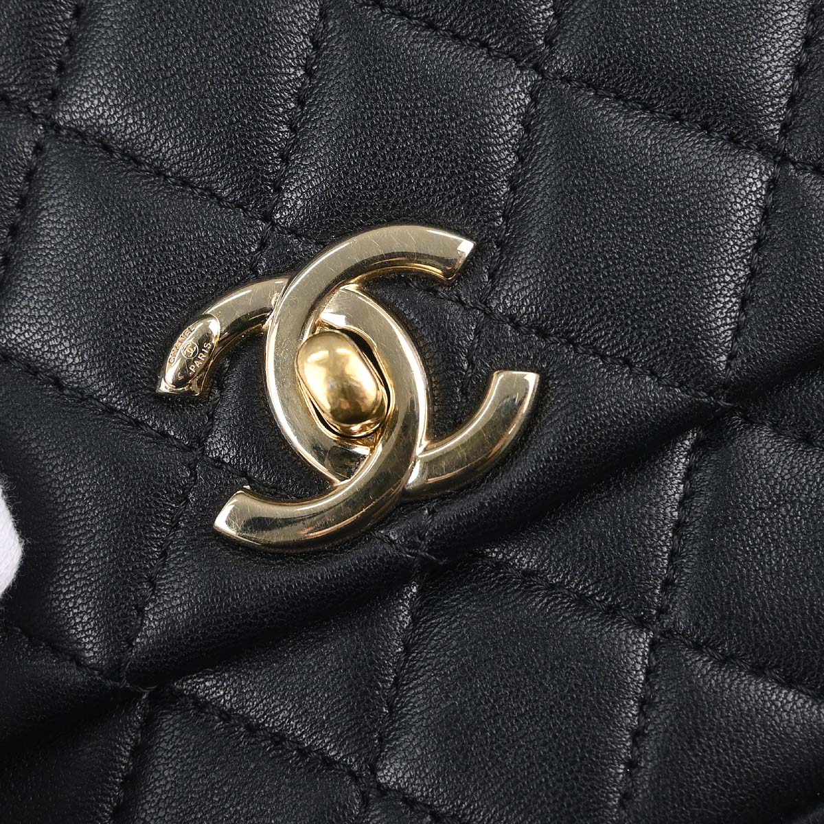 Chanel 2018 Black Lambskin Top Handle 2way Shoulder Handbag