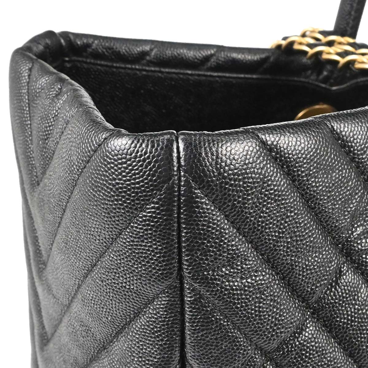 Chanel 2018-2019 Black Caviar Skin Chevron Shopping Tote 2way Shoulder Handbag